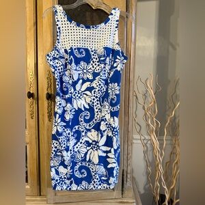 Lilly Pulitzer Blue and White Floral Eyelet Yoke Mini Dress